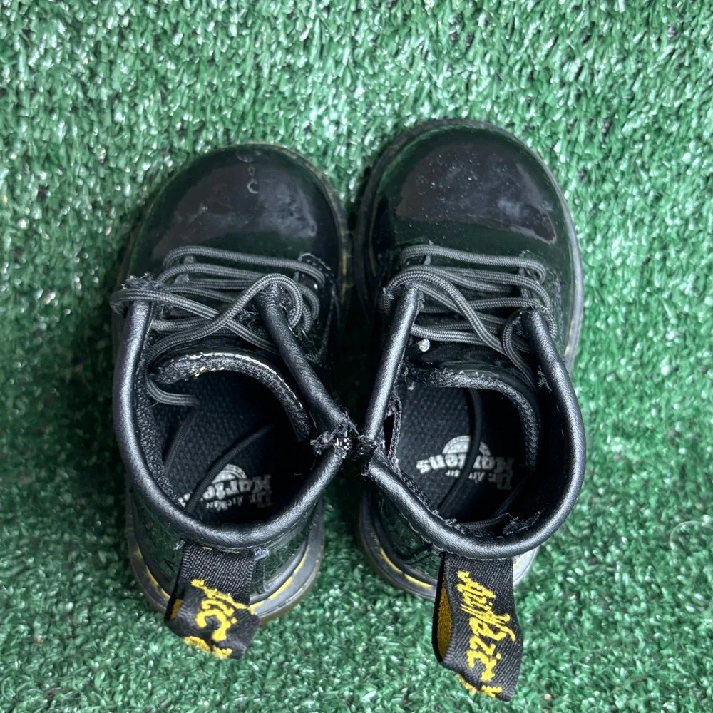 Dr. Martens Brooklee B Patent Leather Lace Up Side Zip Boots Black Toddler Sz 4